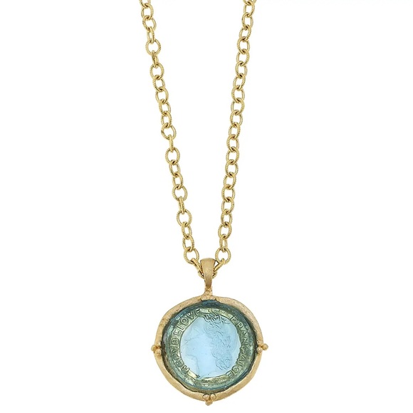 Susan Shaw Jewelry - Gold and Aqua intaglio Necklace